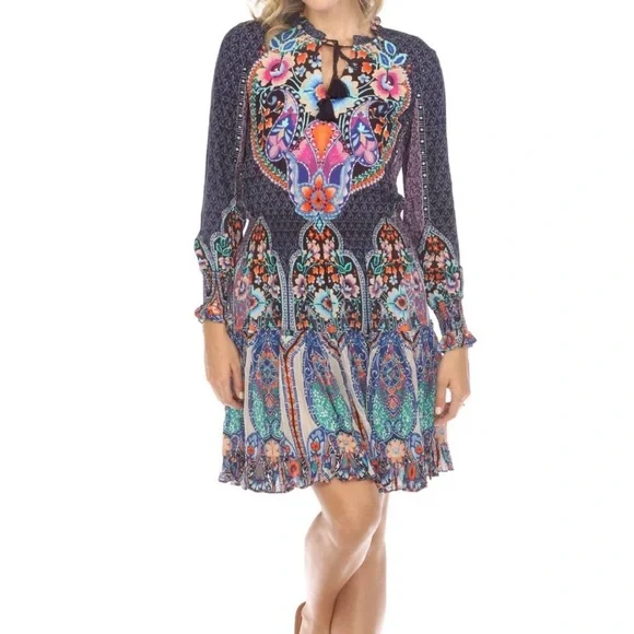 JOHNNY WAS Saba Long-Sleeve Abstract-Print Dress Coverup Size Large - Picture 7 of 15